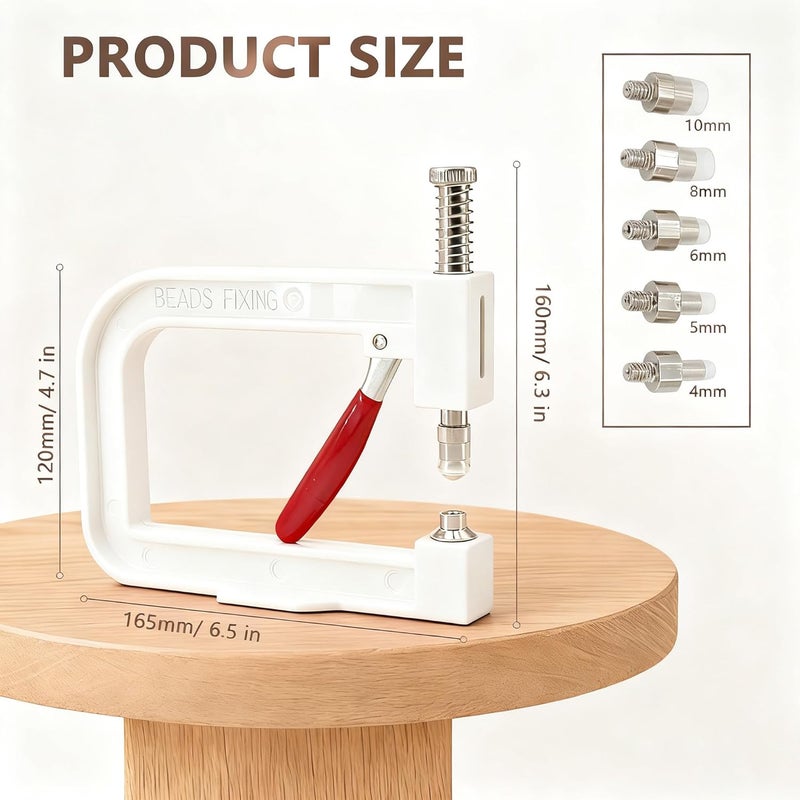 AILUHONG Pearl Setting Machine Hand Press Tools 2 Boxes White No Holes Pearl Beads with Rivet Studs Screw Heads L Hexagon Wrench for Decorating Clothes Hat Trousers Dresses Bag Hair Band DIY Crafts (White) - Image 2